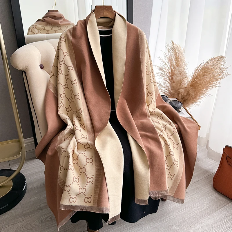 Winter Warm Cashmere Scarf for Women Luxury Pashmina Blanket Thick Shawl Wrap Neckerchief Fashion Bufanda Echarpe Poncho 2024