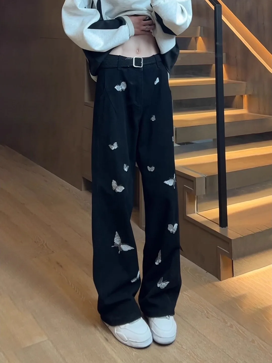 

Мужские брюки Bla American с вышивкой, прямые, с высокой талией, удлиняющие ноги, слегка расклешенные, для осеннего сезона