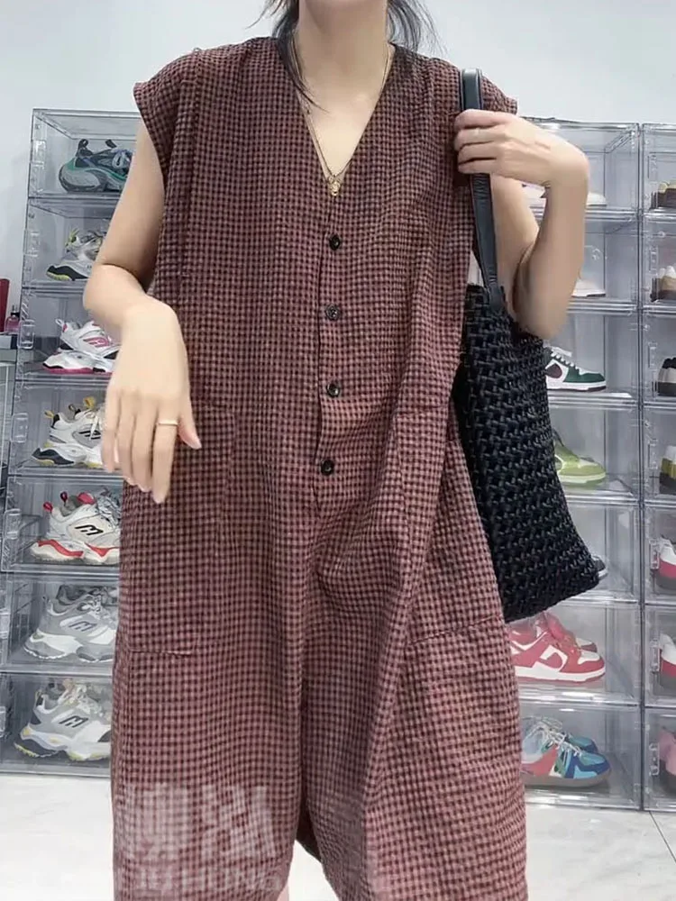 Été nouveau Sle ample minceur Vintage ort pantalon une pièce gilet femmes vêtements Svel taille haute Tube droit