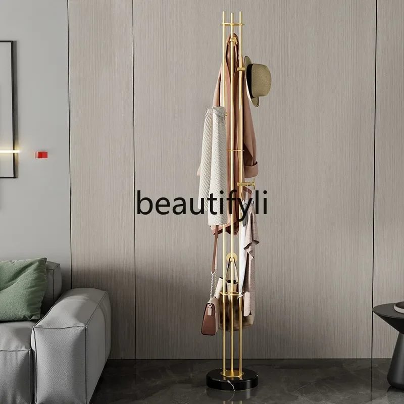 QAll copper light luxury creative hanger living room marble floor coat rack rotating coat hook