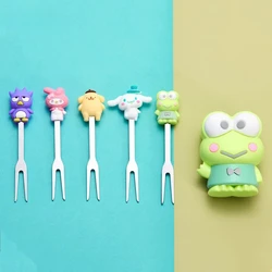 5pcs/set Kawaii Stainless Steel Fruit Fork Cute Keroppi Cartoon Fruit Fork Mini Home Frog Fruit Stick Kid Dessert Party Fork Set