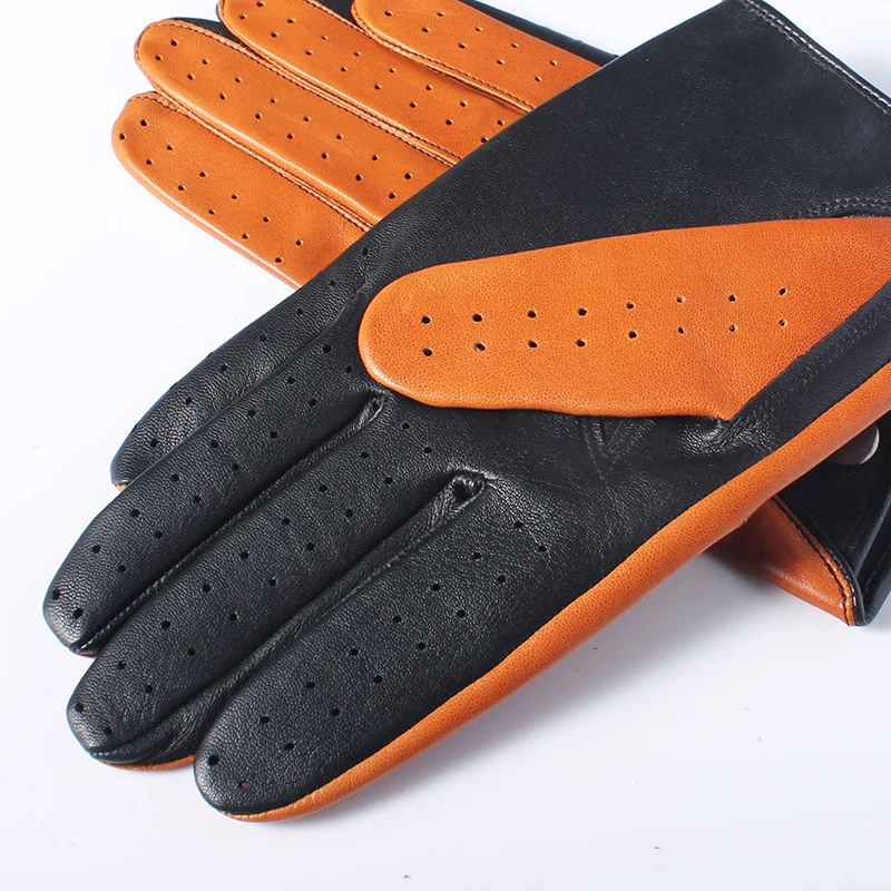 Gours Spring Men\'s Genuine Leather Gloves High Quality Fashion Black Driving Unlined Goatskin Finger Gloves New Arrival GSM047