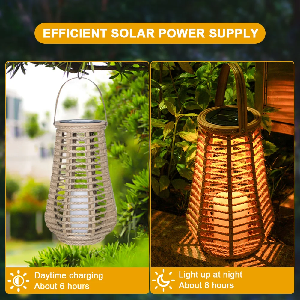 

Rattan Solar Lantern IP44 Waterproof Hanging/Standing Outside Big Rattan Solar Light with Handle for Yard Garden Home Decoration