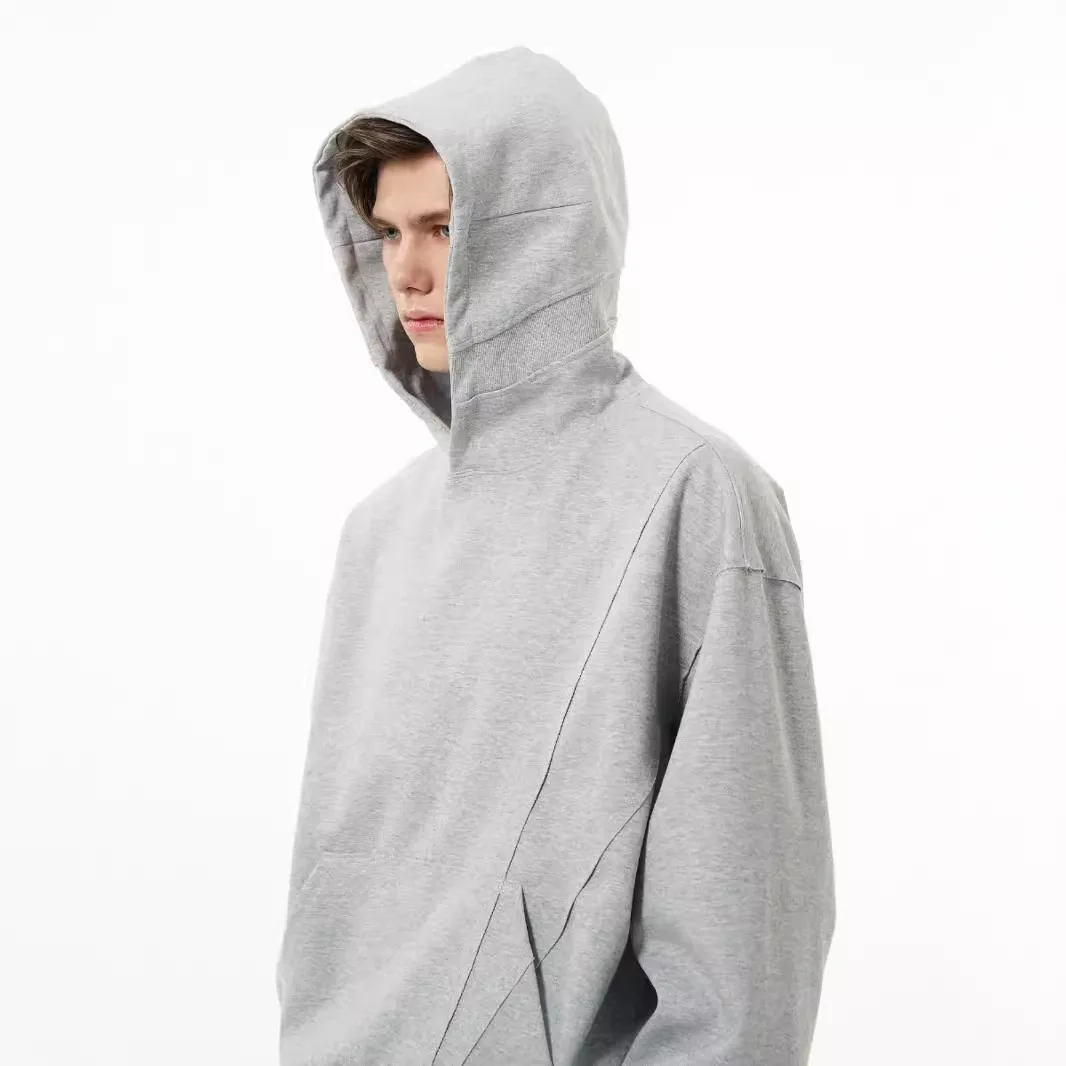 

Autumn High Street Deconstructed Hooded Sweatshirts For Men Solid Color Aesthetic Vintage Hoodies Patchwork Y2K Pullover Hoodie