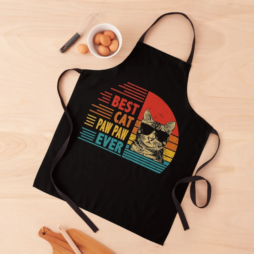 

Vintage Retro Best Cat Paw Paw Ever Funny Cat Lover Father's Day Gift Apron For Cooking Apron