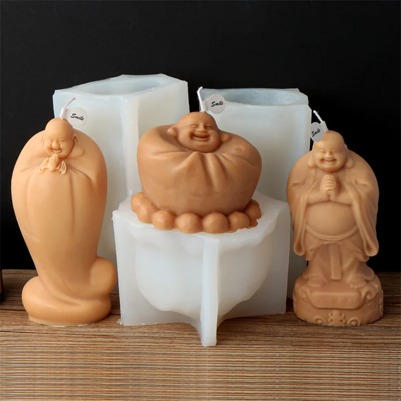Laughing Buddha Silicone Candle Mold 3D Maitreya Statue Mold for DIY Aroma Candle Soap Resin Plaster Handcraft Home Decor