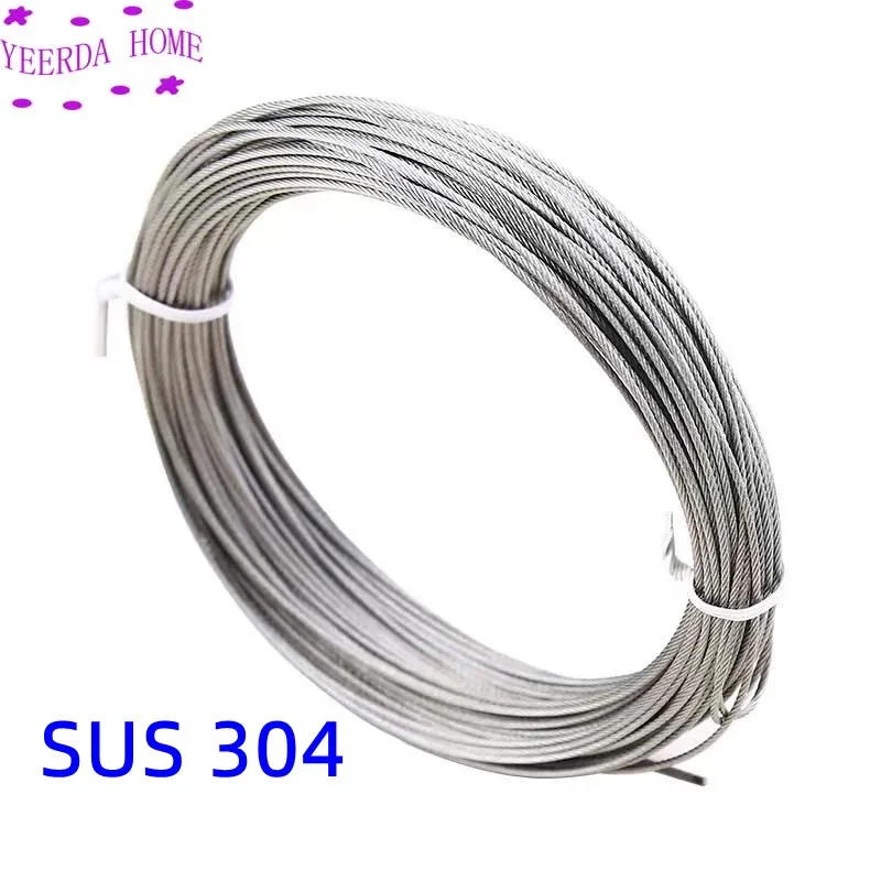 20/50/100meter 304 Stainless Steel Wire Rope Soft Fishing Lifting Cable Clothesline Diameter 0.2/1/2/3/4/5mm Rustproof