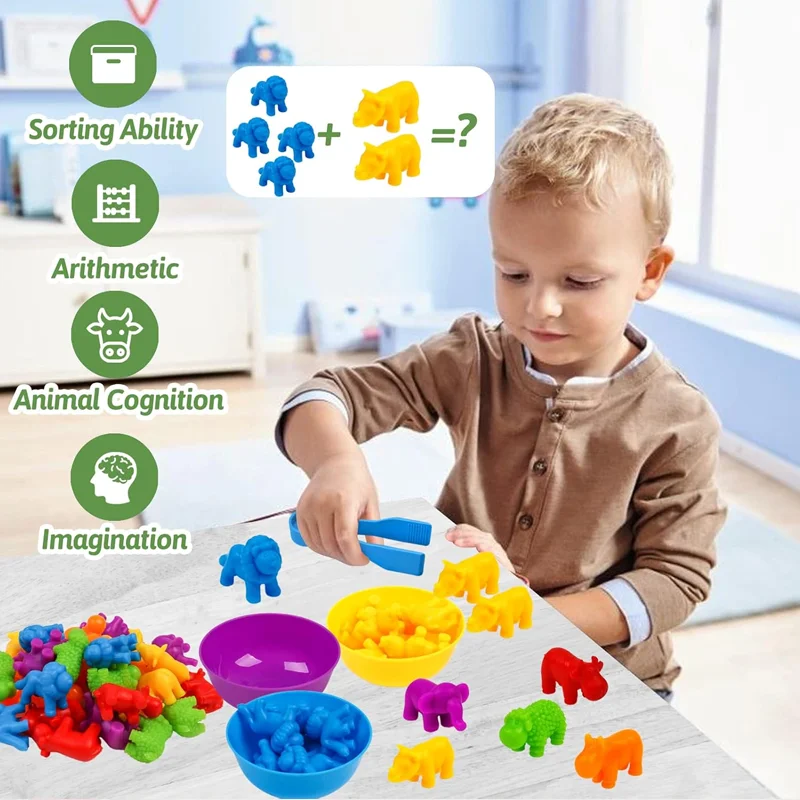 Zabawki do liczenia i sortowania dla dzieci, zabawki edukacyjne, zabawki Montessori, sensoryczna gra w dopasowywanie tęczowych kształtów z zabawkami treningowymi motoryki małej dla chłopców i dziewczynek.
