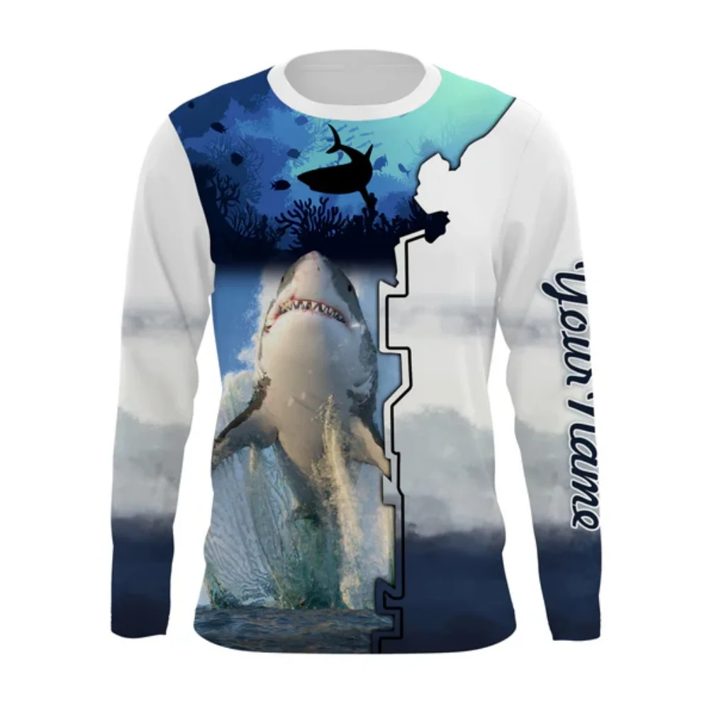Fashion 3D Shark Print T-Shirts for Men Street Funny O-Neck Oversized T-Shirt Tops Ventilate Sports Long Sleeve Men\'s Clothes