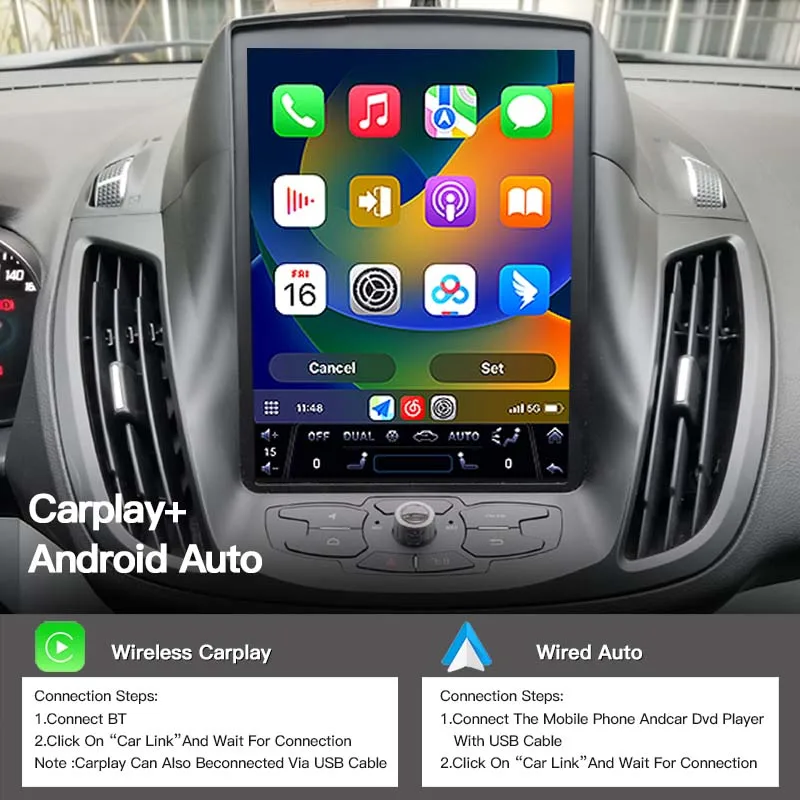 راديو سيارة Android14 لسيارة Ford Kuga 2 C-max Escape 3 2013-2018 مشغل ملاحة بشاشة تسلا CarPlay الوسائط المتعددة BT Auto 2 Din