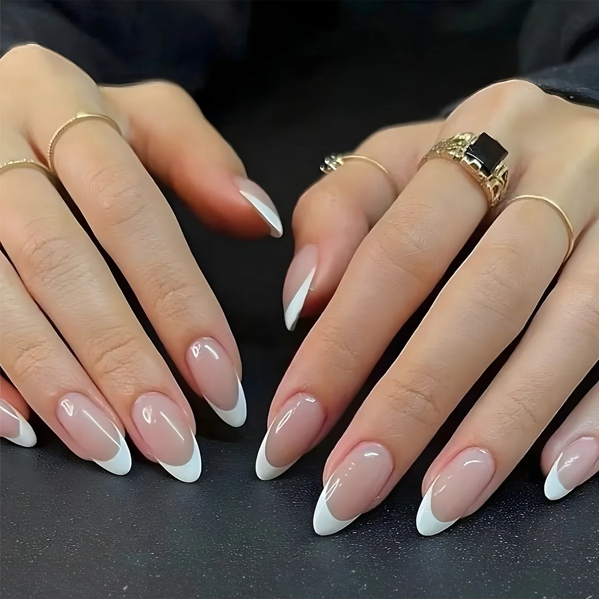 Set of 24 Stylish Almond-Shaped White French Press-On Nails: A Sophisticated Fashion Accessory for Women And