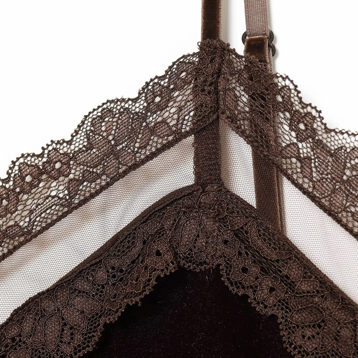 HH Damen Elegantes Samt-Top mit Spitzenbesatz V-Ausschnitt Ärmellos Spaghettiträger Rückenfreies Top Sommer Casual High-Street-Oberteil – Detail 8