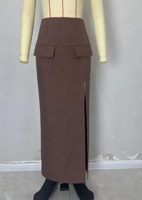 Women's Skirt 2025 Fashion Temperament High Waist Slimming High Slit Design Autumn and Winter New Long Covered Hip Bag Skirt