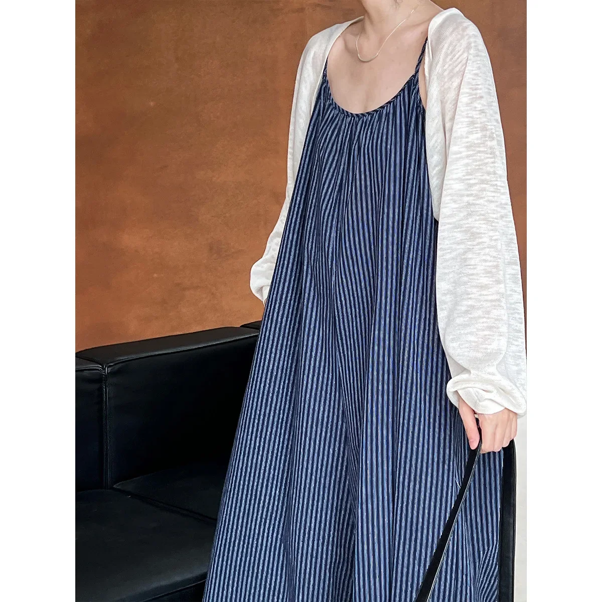 Blue Striped Wide Leg Overalls for Women's Summer Loose Casual Wide Leg Sling Jumpsuit Pants