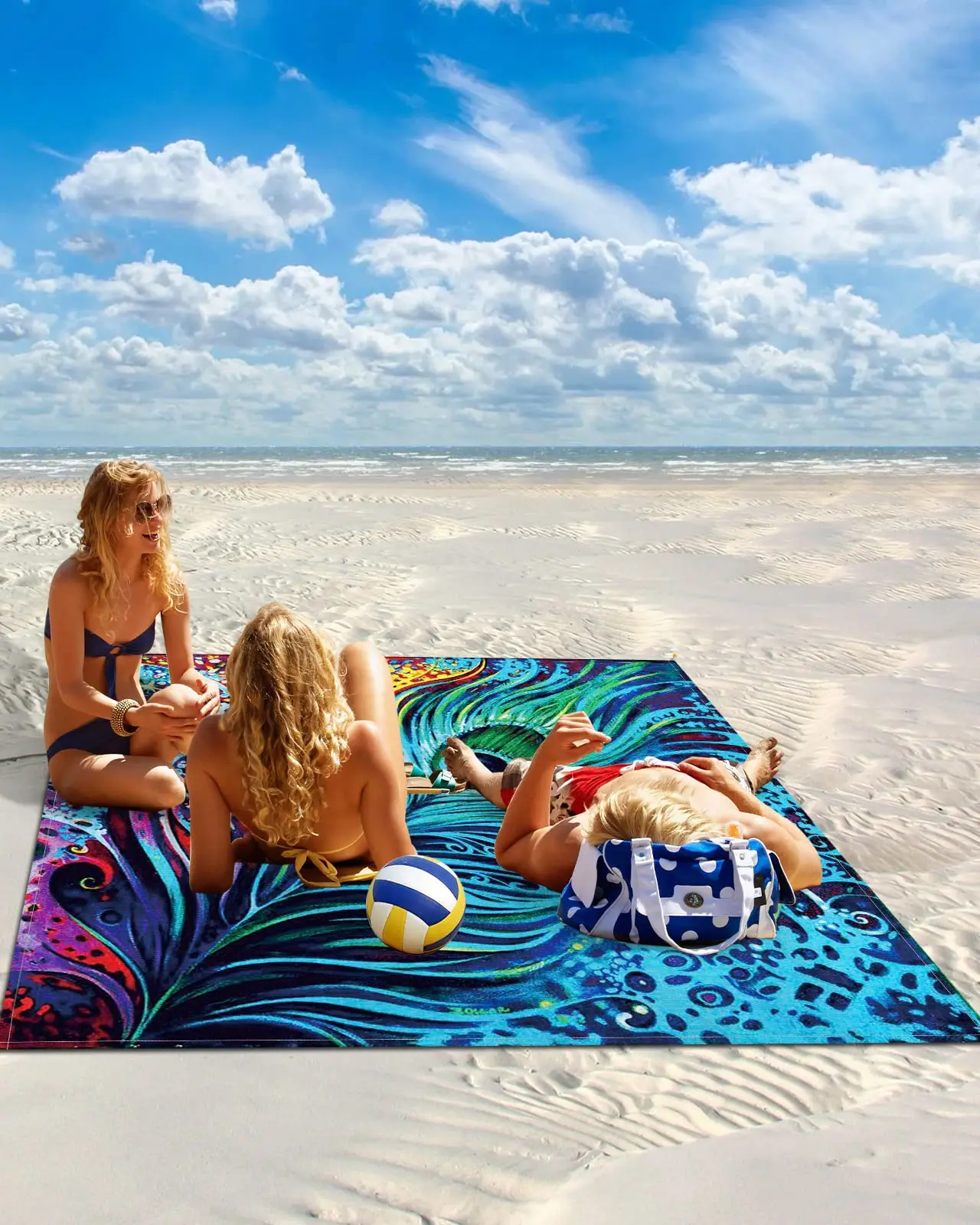 Beach Blanket Picnic Blankets,Feather Peacock Multicolour Sandproof Waterproof Foldable Beach Blankets for Camping,Grass,Beach