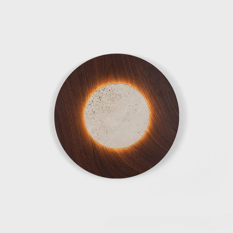 

Japanese Wabi Sabi Rotundity Wood Grain Wrought Iron Wall Lamp Yellow Travertine Light Living Room Bedroom Kitchen Study Sconces