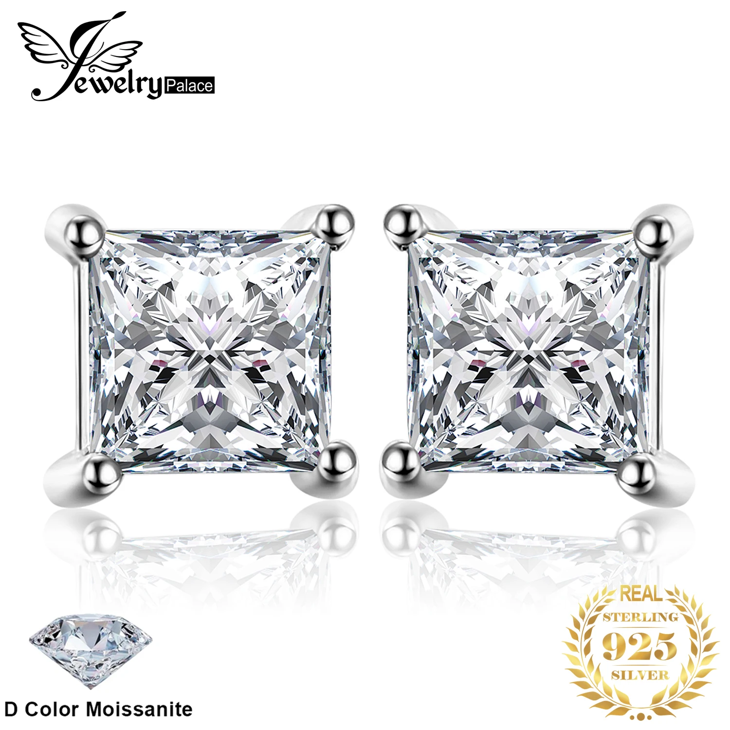 JewelryPalace Moissanite D kolor łącznie 0,8ct księżniczka S925 kolczyki sztyfty ze srebra wysokiej próby dla kobiety żółta róża pozłacana