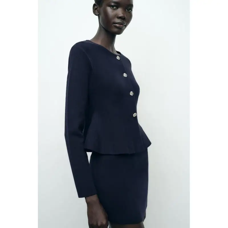 Z-falda tejida y Top de manga larga para mujer, conjunto de moda para invierno 2024, diseño de cuello redondo con bo...