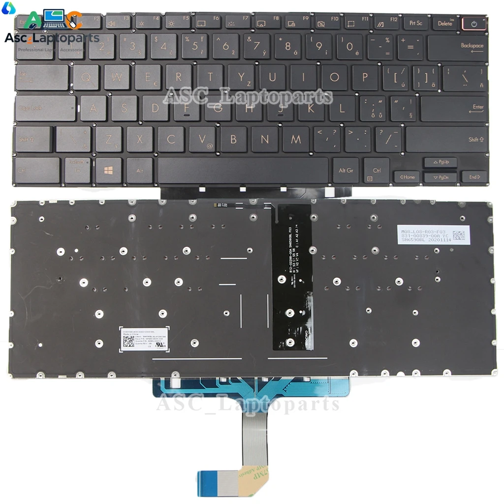 New French Portuguese Czech LA Spanish Keyboard for  Asus ZenBook UX 393 UX393 UX393E UX393EA UX393J BACKLIT with Brown Printing