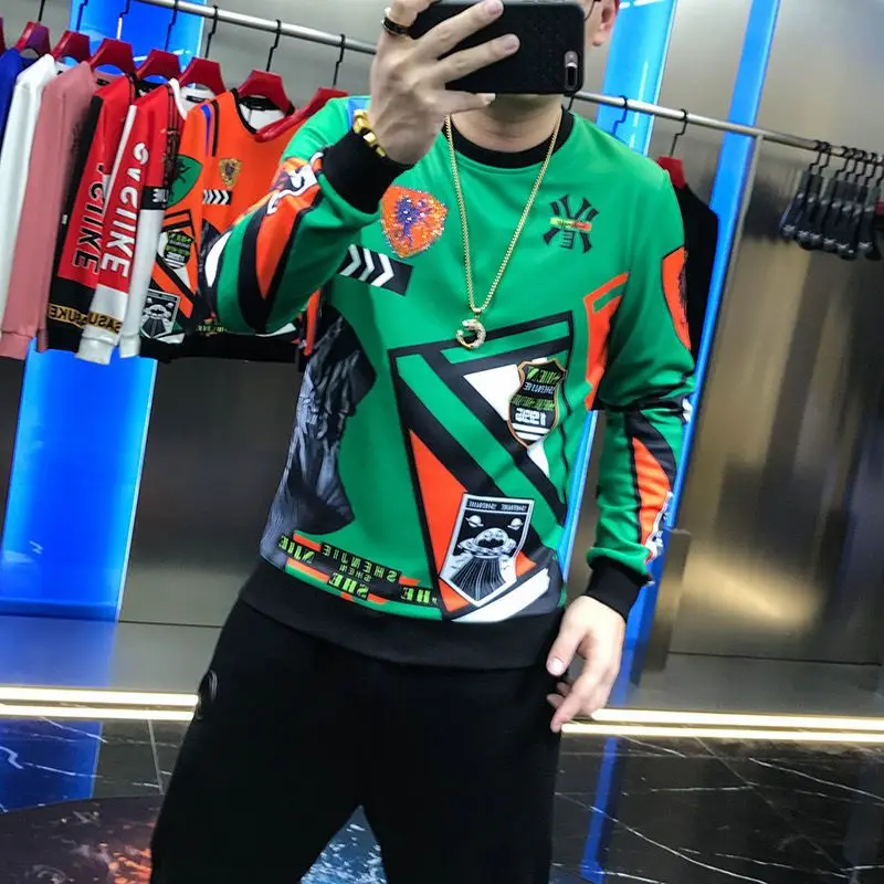Stylowa młodzieńcza witalność t-shirt z literami wiosna jesień okrągły dekolt męska odzież z długim rękawem casualowa ze splotem swetry z nadrukami