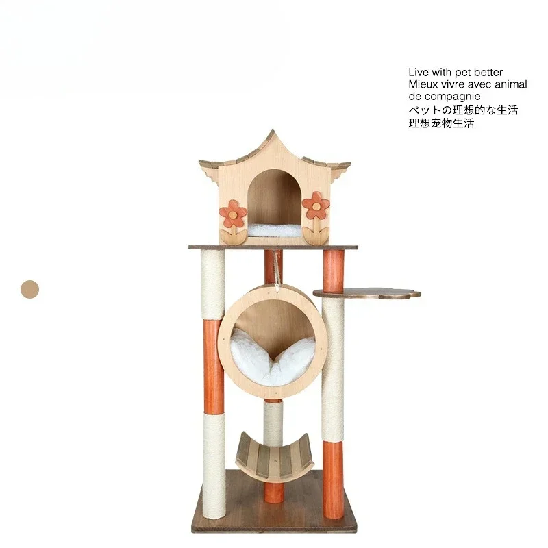 Wooden cat nest cat villa anti-cat thorn felt pet nest cat tunnel