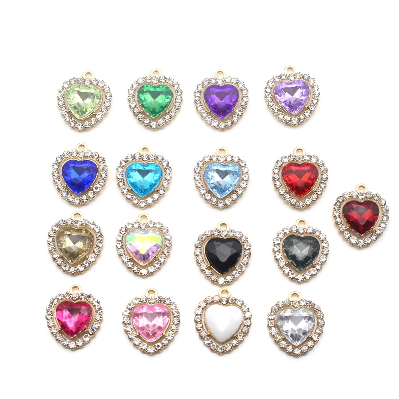 10 Pieces/batch 16 * 18MM Alloy Diamond Band Hanging Heart Shaped Pendant Clothing Hair Accessories Earrings Necklace Accessorie