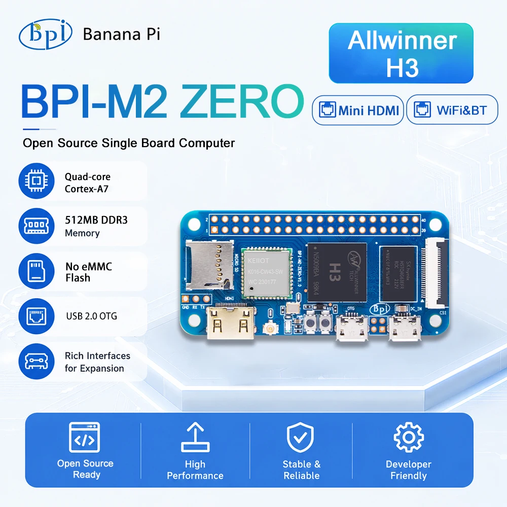 Banana Pi BPi-M2 Zero Quad-core Allwinner H3 512MB DDR3 RAM Support Raspberry Pi and Orange Pi Open Source Single Board Computer