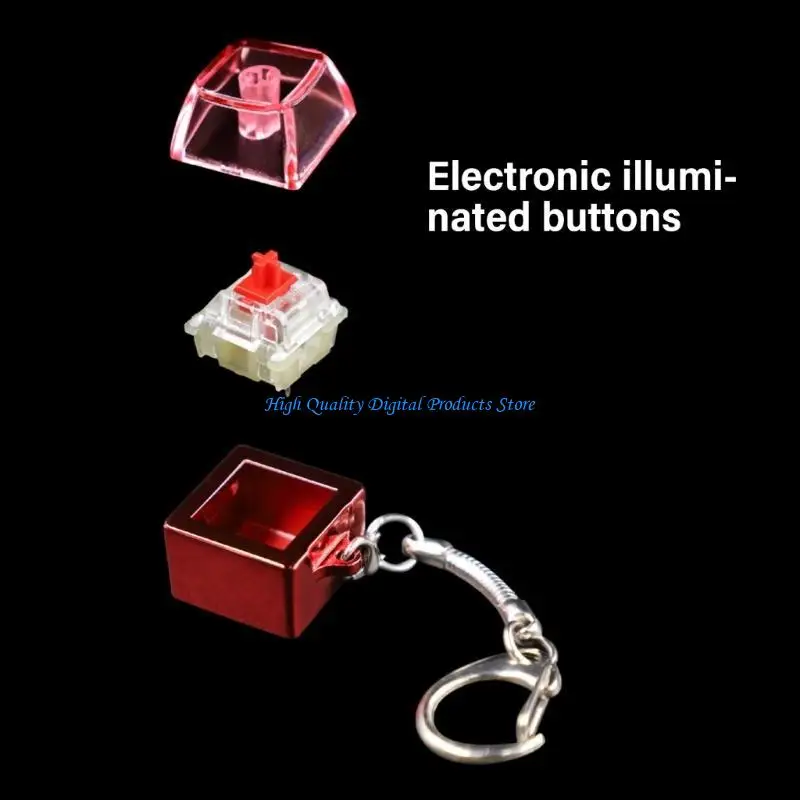 

U2JE Zinc Alloy Keyboards Switches Keychain for Stress Reduction Electronic Glowing Buttons with Multicolored Lights