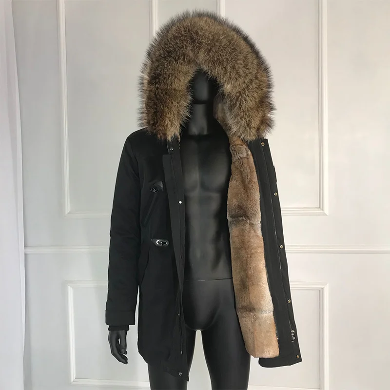 Rabbit Fur Parkas For Man Winter Warm Fashion Real Fur Parkas Raccoon Fur Collar 2024 Fshion Best Selling