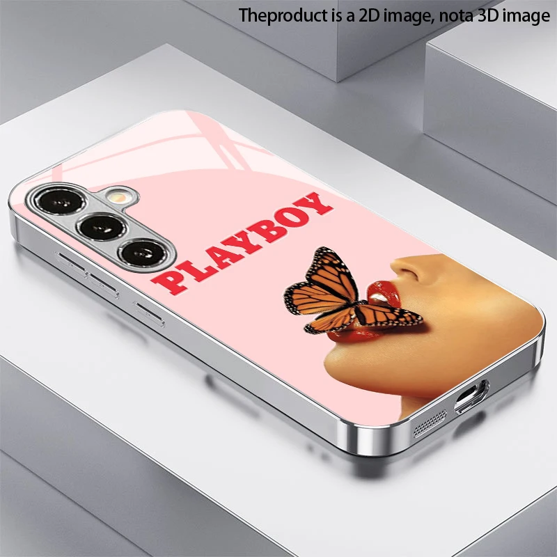 Red Lip Pattern 2D Phone Case for Samsung S26 S25 S24 S23 S22 S21 S20 A56 A36 A16 Electroplated Glass Protective Cover