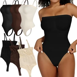 Bodysuit sem alças para mulheres, fora do ombro Bustier, top de tubo, tangas Shapewear, controle de barriga, cintura trainer, roupa íntima skinny