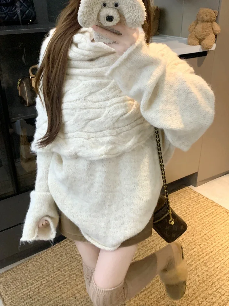 

Корейский вязаный свитер-кардиган для женщин больших размеров, осенне-зимний, теплый, мягкий, с длинными рукавами, модный уличный стиль, антивозрастной эффект