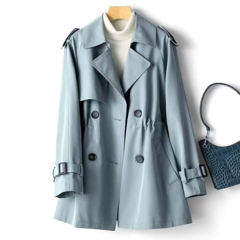 

2XL Windbreaker Jacket Korea Style Waist Jacket Trench Coat Long Sleeve Jacket Lapel Neckline Solid Color Pattern