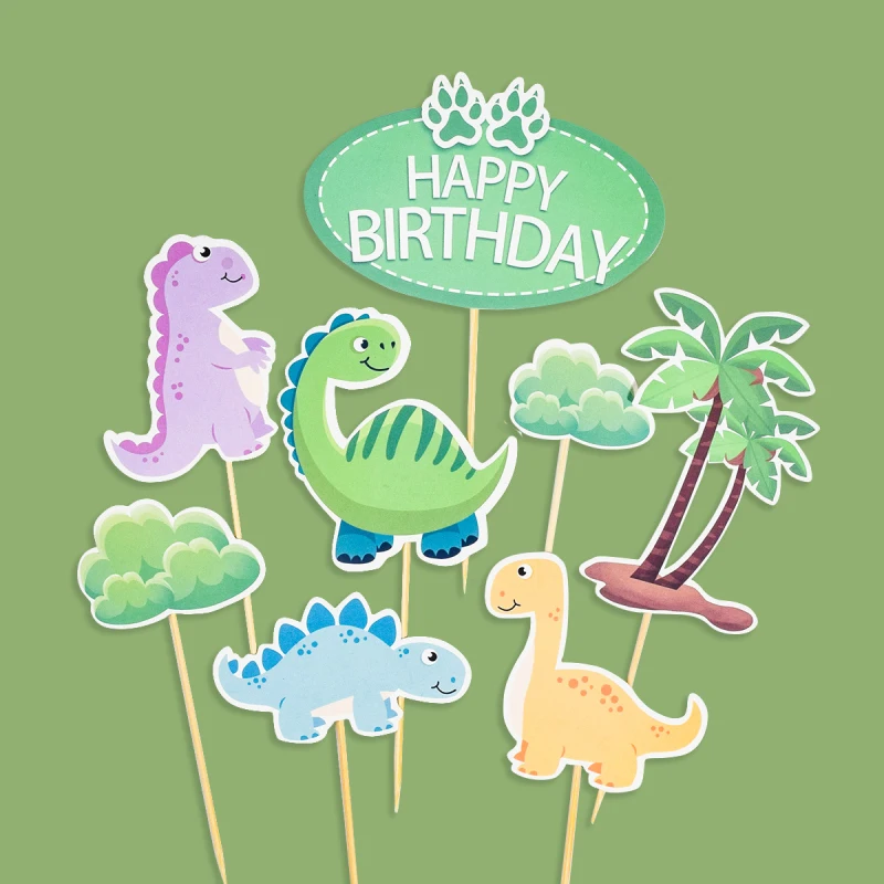 Dinosaur Cake Topper Flag bambini buon compleanno Tyrannosaurus Rex Wedding Cupcake Toppers cottura bellezza Baby Shower Cake Decor fai da te