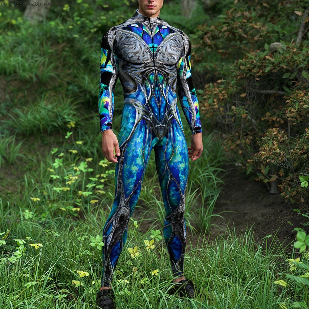 

2025 Men Cyber Punk 3D Digital Print Skeleton Cosplay Bodysuit Party Role Play Outfit Zentai Suit Costume Carnival Jumpsuit
