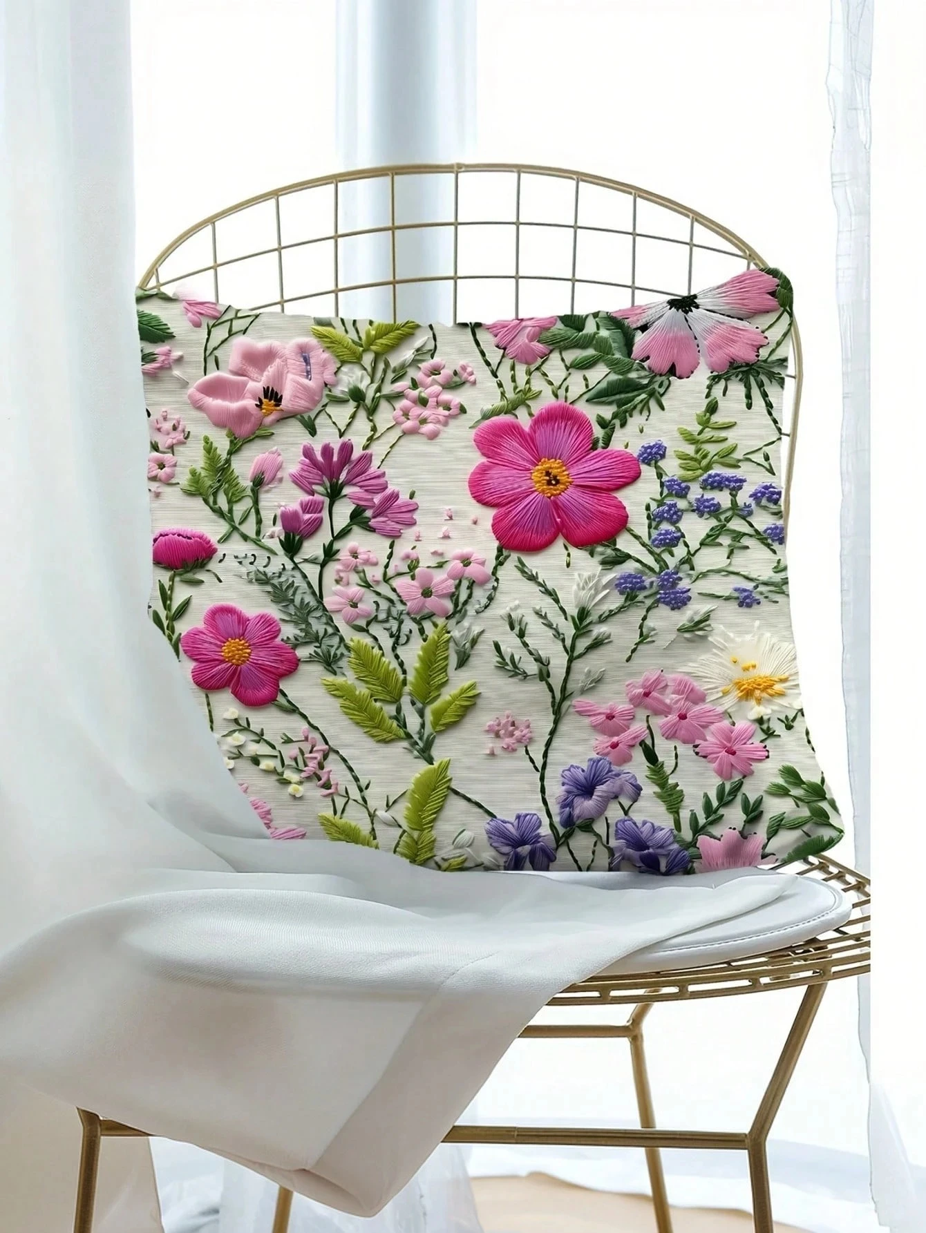 1pc Cottagecore Wildflower Decorative Cushion Cover, 2D Print Polyester Pillow Case for Sofa Bed Car Office Home Decoration