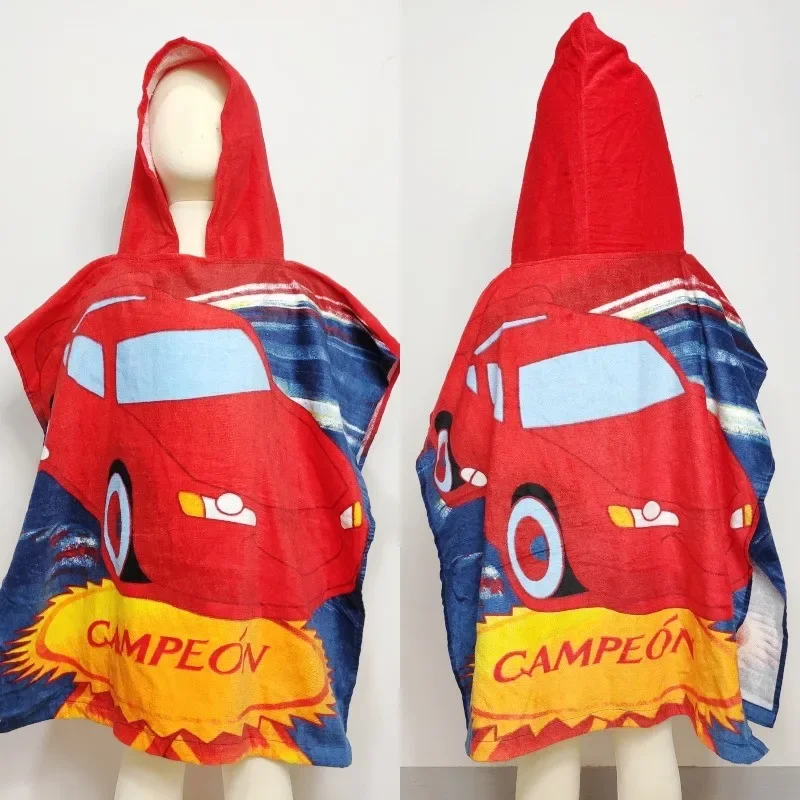 

2023 Disney Cartoon Baby Hooded Towels Blue McQueen Cars Bathrobe Cotton Boys Bath Towel for Kids Poncho 60x120cm