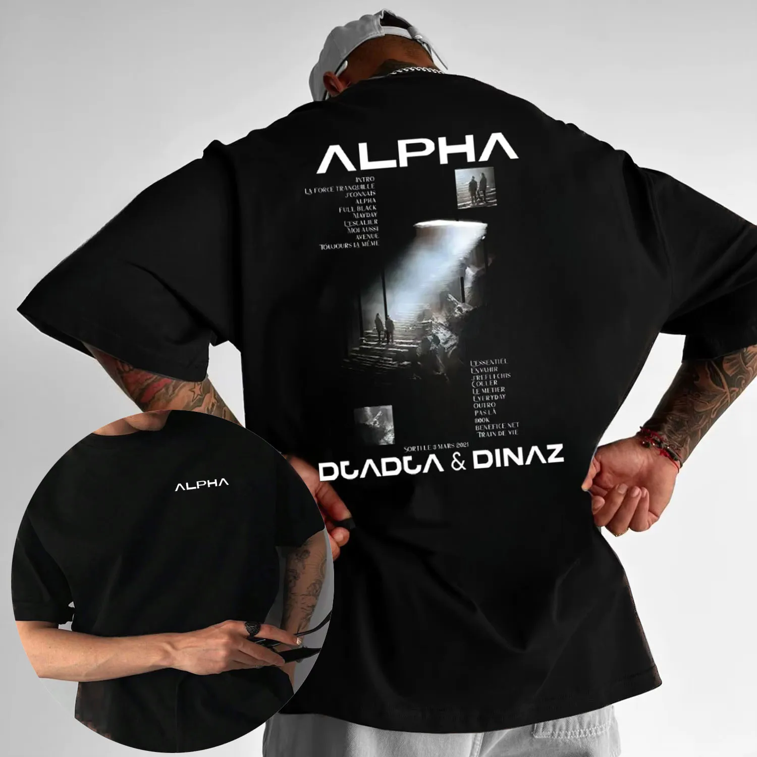 Camiseta de algodón de verano 2025 para hombre, álbum Alpha Djadja Dinaz, camiseta holgada de manga corta con cuello redondo para deportes de ocio para hombre, calle