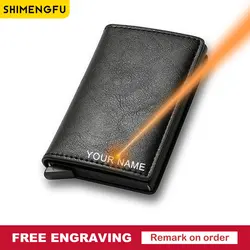 Rfid Mannen Creditcardhouder Portefeuilles Gratis Naam Aangepaste Kleine Kaart Portefeuilles Pu Leather Slim Mini Portemonnee Qaulity Mannelijke Portemonnees