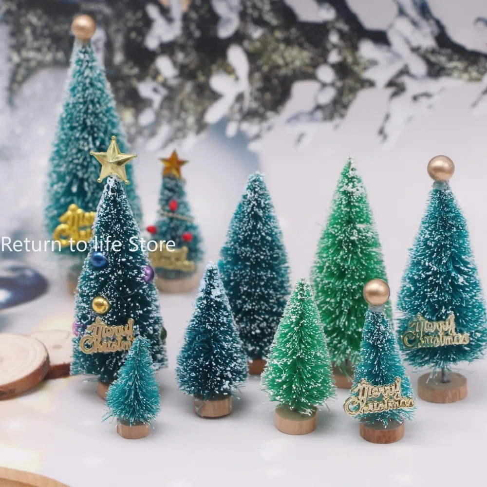 Artificial Mini Wooden Christmas Tree Figurines Miniatures Tower Pine Small Sisal Christmas Tree Tabletop Ornament Decor