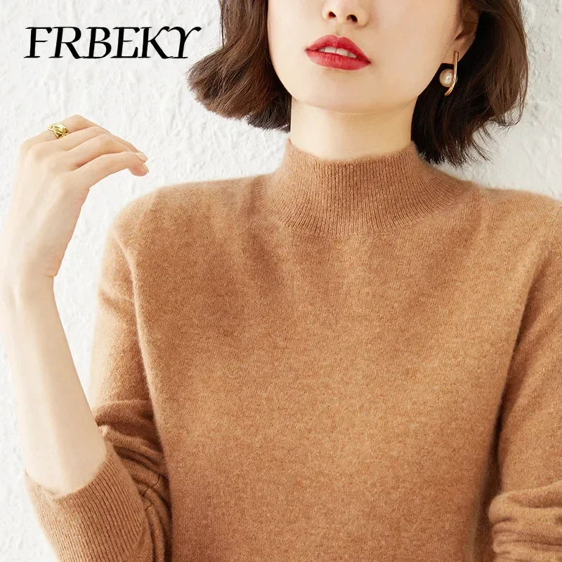 

Casual Women's Sweater Fashion Solid Color Half High Neck Knit Sweater Autumn Winter Loose Pullover Sweater Office Lady Jumper