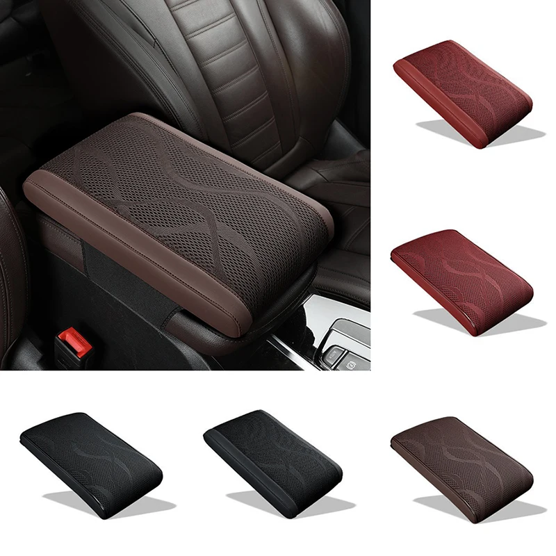 New Car Armrest Box Height Pad Universal breathable Ice shred Leather Memory Foam Auto Center Armrest Protective Cushion Support