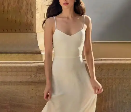 

2025 Casual Women Dresses Sleeveless Backless Camisole Dress V-Neck Cinched Waist Long Dress Women's Fairy Style Camisole Dress
