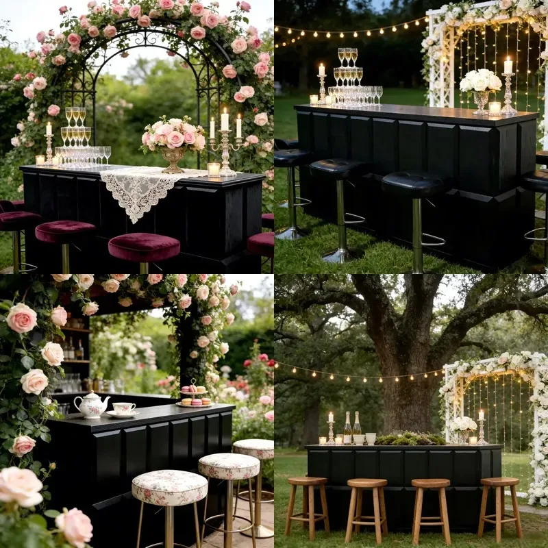 Customized Modern Natural Wood Rectangular Bar Table Rental Furniture Wedding Wine Counter