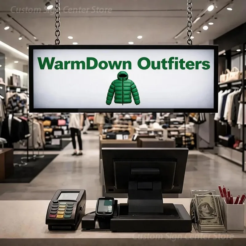 Neon LED Illuminated Signboard WarmDown Outfitters Custom Panel, Acrylic Metal Letters Wall Logo Business Advertising Light Sign