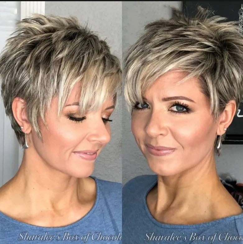 

European and American wig women's short straight hair partial separation mixing mechanism chemical fiber head coverPixie Wigs