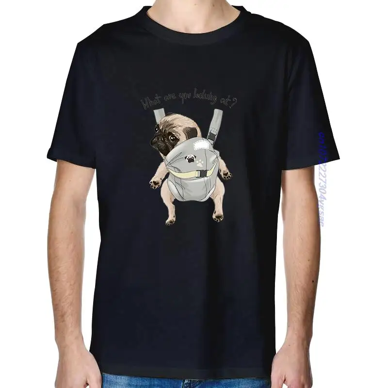 Camiseta divertida de algodón con estampado de pug con arnés para bebé para hombre, camiseta de manga corta de talla grande, camisetas de verano con estampado de perro de alta calidad