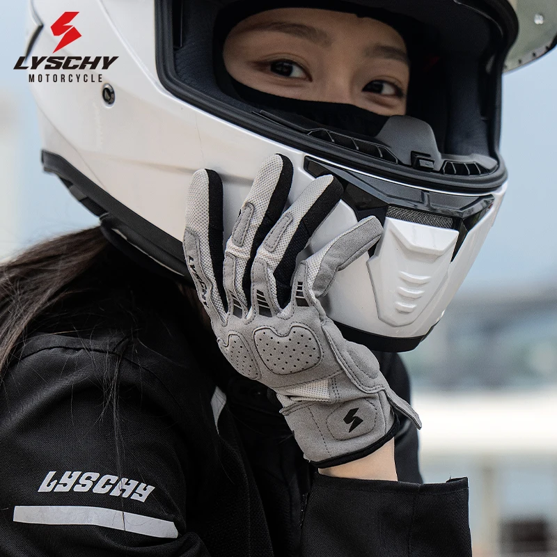 LYSCHY Classic Retro Gray Riding Gloves Breathable Mesh Wearable Sweat Absorbent Motorcycle Off-Road Riding Full Finger Gloves