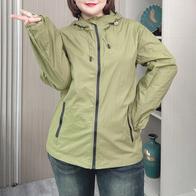 Outdoor Sun Protection Hooded Jacket Women Summer New Plus Size Loose Thin anti-UV Breathable Coat