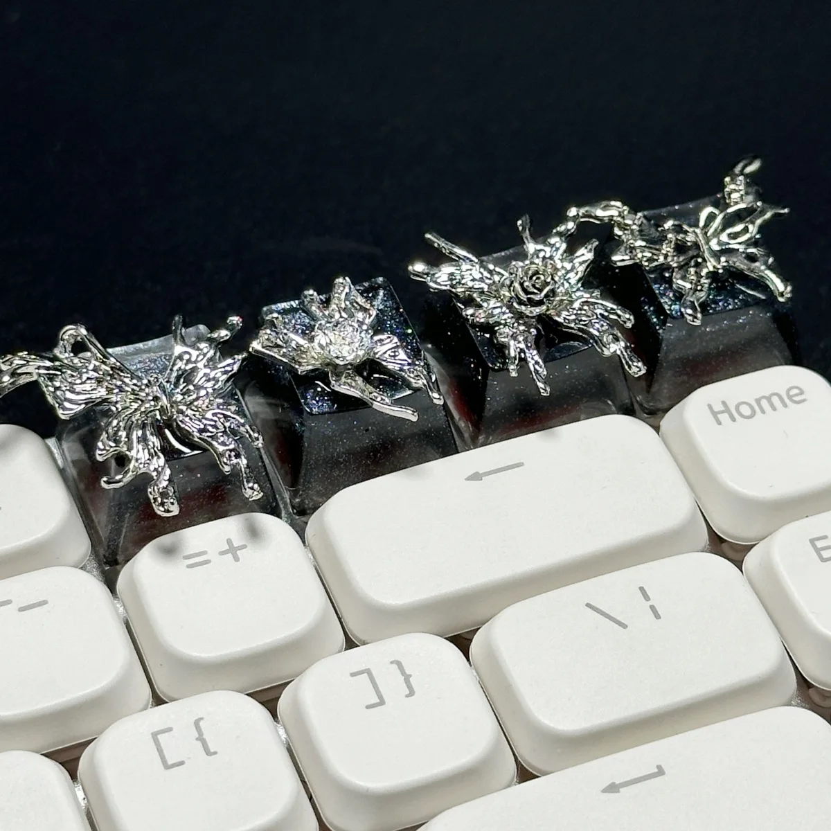 Cross-border personalized resin original Epoxy translucent metal butterfly keycap Cross shaft mechanical keyboard keycap Single